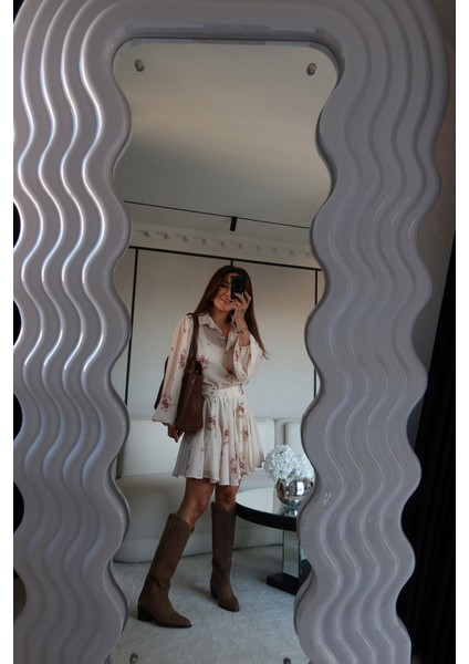 Çiçek Desenli Gömlek Etek Takım