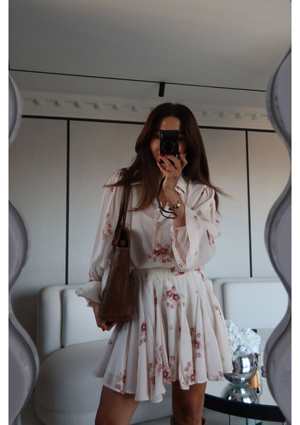 Çiçek Desenli Gömlek Etek Takım modelleri