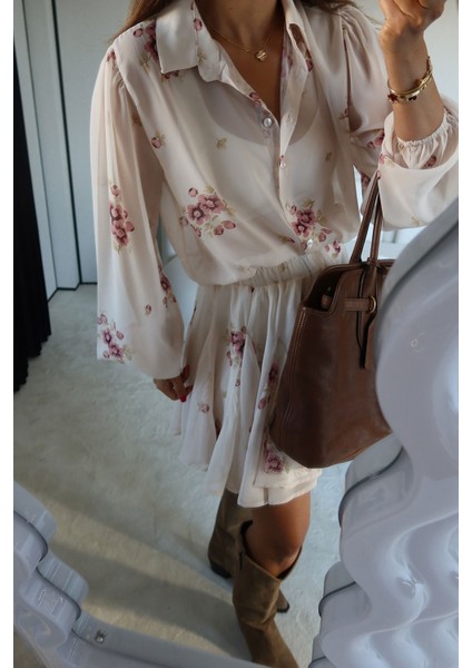 Çiçek Desenli Gömlek Etek Takım indirimleri