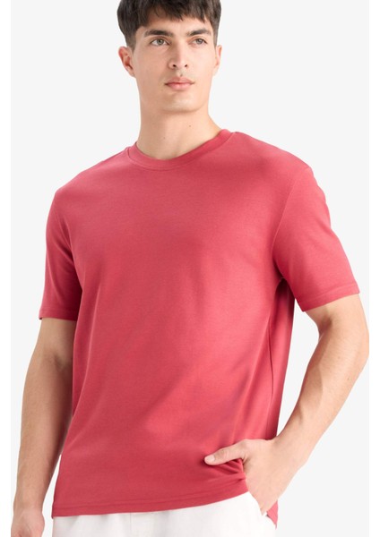 %100 Pamuk Regular Fit Bisiklet Yaka Basic Düz Kısa Kollu Tişört E7961AX25AU