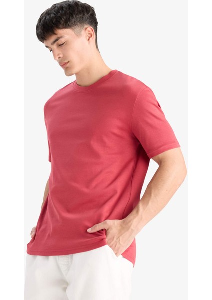 %100 Pamuk Regular Fit Bisiklet Yaka Basic Düz Kısa Kollu Tişört E7961AX25AU