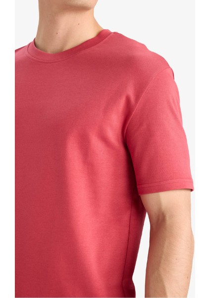 %100 Pamuk Regular Fit Bisiklet Yaka Basic Düz Kısa Kollu Tişört E7961AX25AU