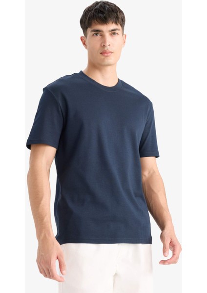 %100 Pamuk Regular Fit Bisiklet Yaka Basic Düz Kısa Kollu Tişört E7961AX25AU