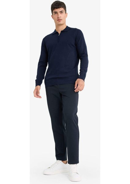 Standart Fit Polo Yaka Yarım Fermuarlı Premium Triko Kazak D0621AX25AU