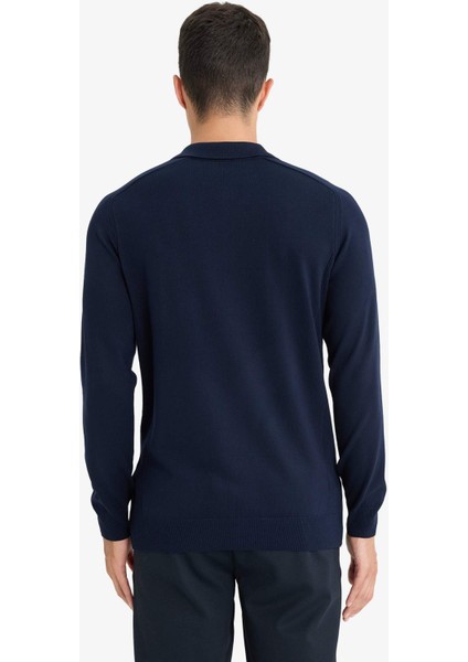 Standart Fit Polo Yaka Yarım Fermuarlı Premium Triko Kazak D0621AX25AU