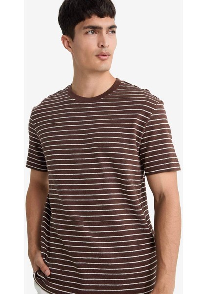 Regular Fit Bisiklet Yaka Çizgili Kısa Kollu Tişört E8198AX25AU