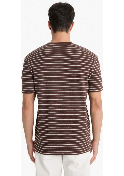 Regular Fit Bisiklet Yaka Çizgili Kısa Kollu Tişört E8198AX25AU
