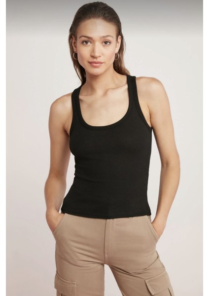 Siyah Kadın Fitilli Görünümlü Kalın Askılı Basic Atlet-Mrs.idealncri fiyatları