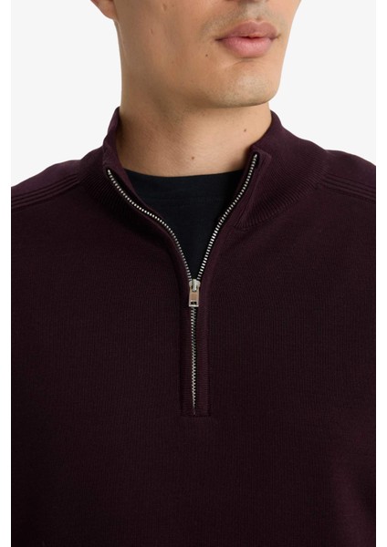 Standart Fit Dik Yaka Yarım Fermuarlı Triko Kazak D0624AX25AU