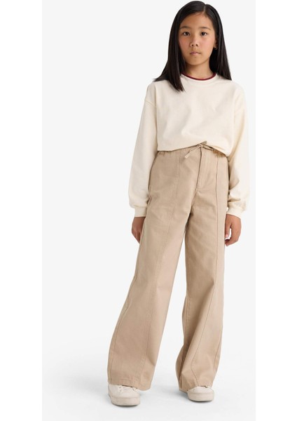 Kız Çocuk Wide Leg Geniş Paça Pamuklu Okul Pantolonu