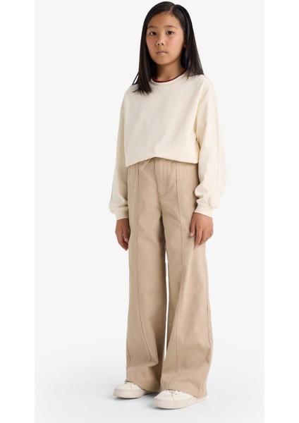 Kız Çocuk Wide Leg Geniş Paça Pamuklu Okul Pantolonu
