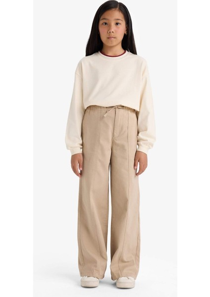 Kız Çocuk Wide Leg Geniş Paça Pamuklu Okul Pantolonu