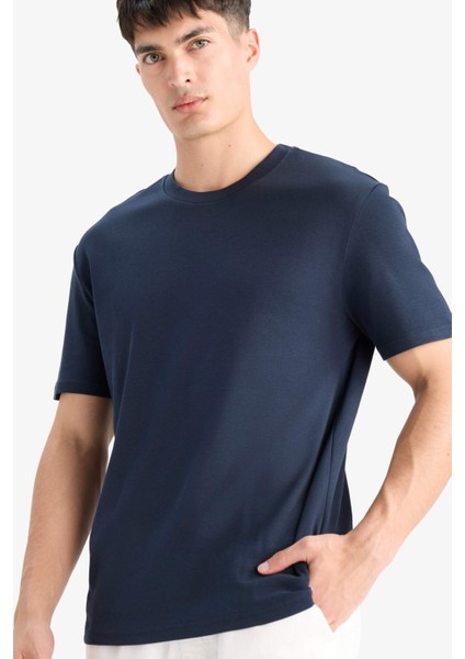 %100 Pamuk Regular Fit Bisiklet Yaka Basic Düz Kısa Kollu Tişört E7961AX25AU