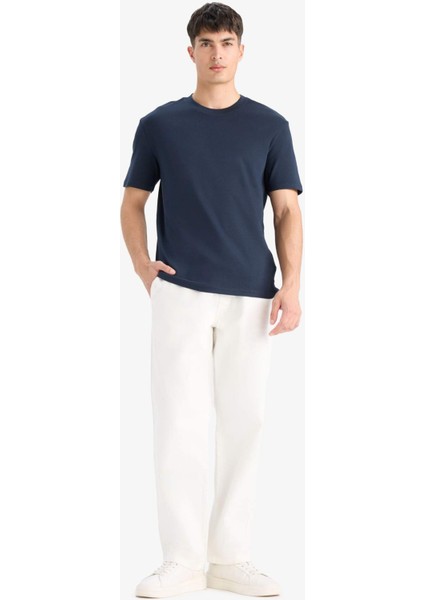 %100 Pamuk Regular Fit Bisiklet Yaka Basic Düz Kısa Kollu Tişört E7961AX25AU