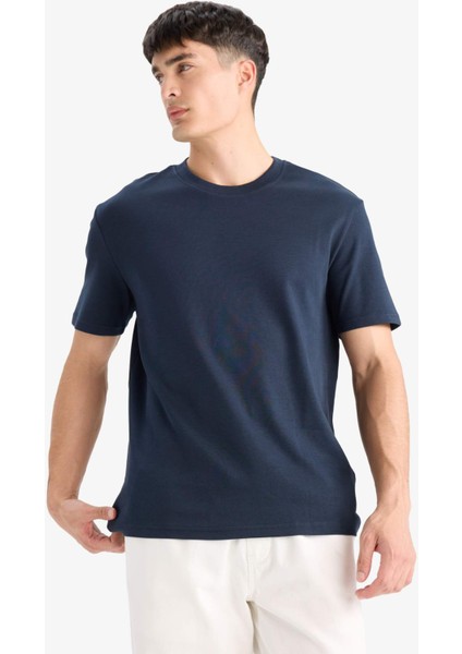 %100 Pamuk Regular Fit Bisiklet Yaka Basic Düz Kısa Kollu Tişört E7961AX25AU