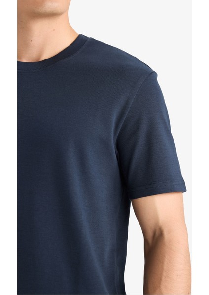 %100 Pamuk Regular Fit Bisiklet Yaka Basic Düz Kısa Kollu Tişört E7961AX25AU