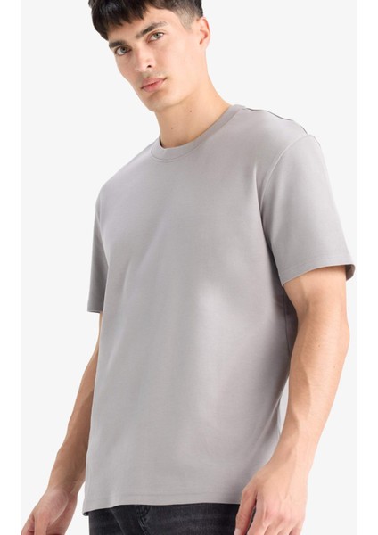 %100 Pamuk Regular Fit Bisiklet Yaka Basic Düz Kısa Kollu Tişört E7961AX25AU