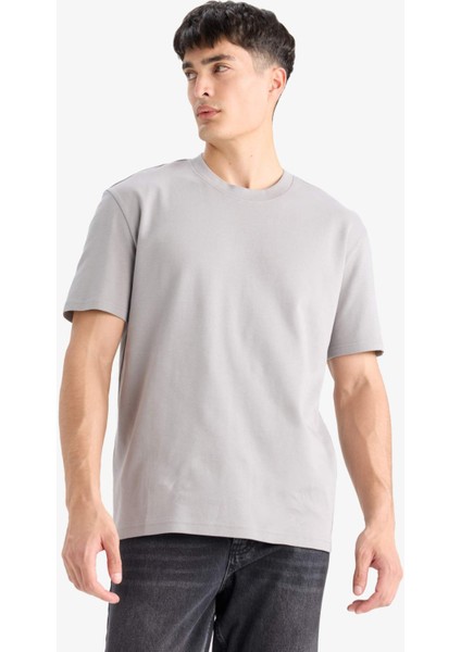 %100 Pamuk Regular Fit Bisiklet Yaka Basic Düz Kısa Kollu Tişört E7961AX25AU