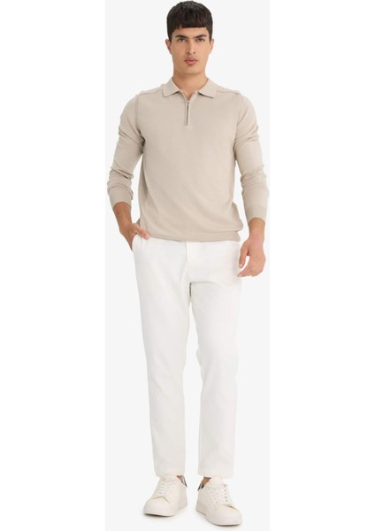 Standart Fit Polo Yaka Yarım Fermuarlı Premium Triko Kazak D0621AX25AU