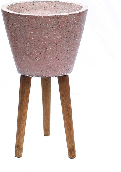 Aspen Ahşap Ayaklı Beton Saksı Pembe Gri