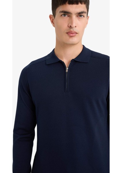 Standart Fit Polo Yaka Yarım Fermuarlı Premium Triko Kazak D0621AX25AU