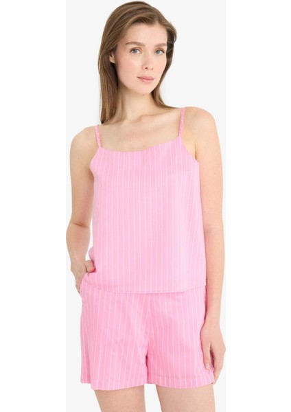 Afra x DeFacto Regular Fit Kare Yaka Çizgili Modal Askılı Bluz