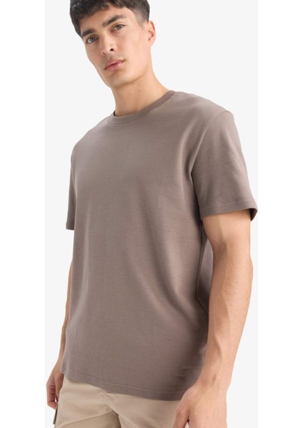 %100 Pamuk Regular Fit Bisiklet Yaka Basic Düz Kısa Kollu Tişört E7961AX25AU