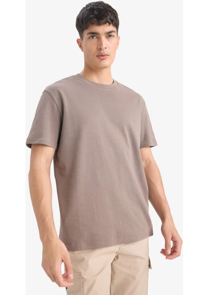 %100 Pamuk Regular Fit Bisiklet Yaka Basic Düz Kısa Kollu Tişört E7961AX25AU