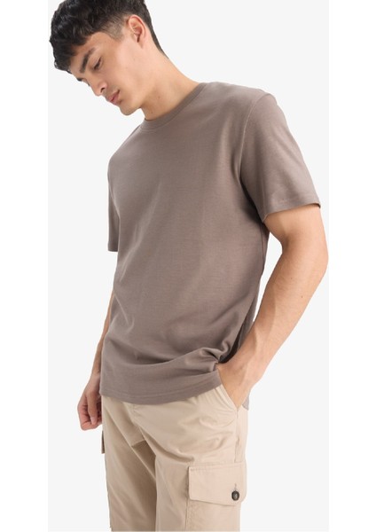 %100 Pamuk Regular Fit Bisiklet Yaka Basic Düz Kısa Kollu Tişört E7961AX25AU