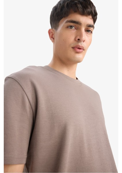 %100 Pamuk Regular Fit Bisiklet Yaka Basic Düz Kısa Kollu Tişört E7961AX25AU