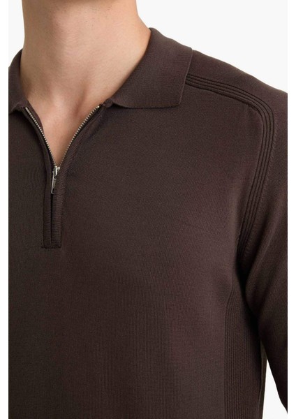 Standart Fit Polo Yaka Yarım Fermuarlı Premium Triko Kazak D0621AX25AU