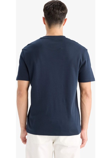 %100 Pamuk Regular Fit Bisiklet Yaka Basic Düz Kısa Kollu Tişört E7961AX25AU