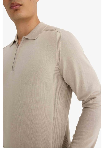 Standart Fit Polo Yaka Yarım Fermuarlı Premium Triko Kazak D0621AX25AU