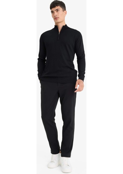 Standart Fit Dik Yaka Yarım Fermuarlı Triko Kazak D0624AX25AU