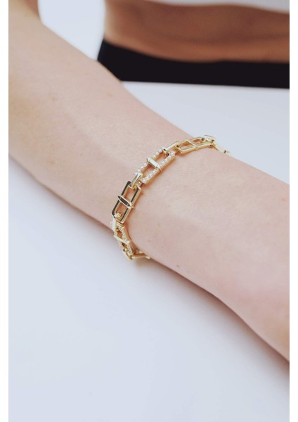 Reis x DeFacto 14 Ayar Altın Kaplama Shine Line Bracelet Kadın Taşlı Gold Ataç Zincir Bileklik F3985AXNS