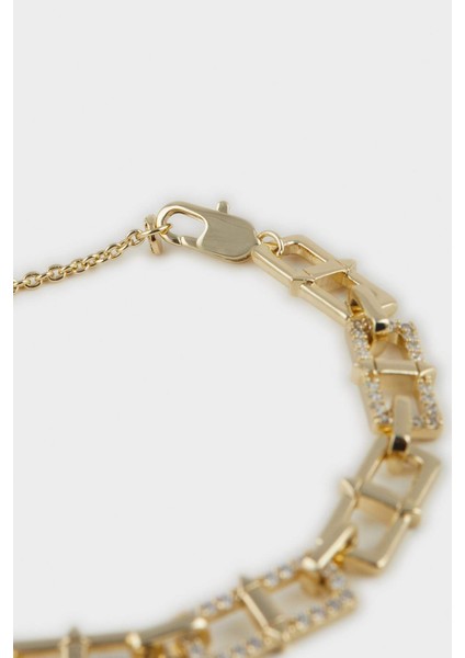 Reis x DeFacto 14 Ayar Altın Kaplama Shine Line Bracelet Kadın Taşlı Gold Ataç Zincir Bileklik F3985AXNS