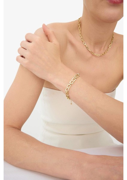 Reis x DeFacto 14 Ayar Altın Kaplama Shine Line Bracelet Kadın Taşlı Gold Ataç Zincir Bileklik F3985AXNS