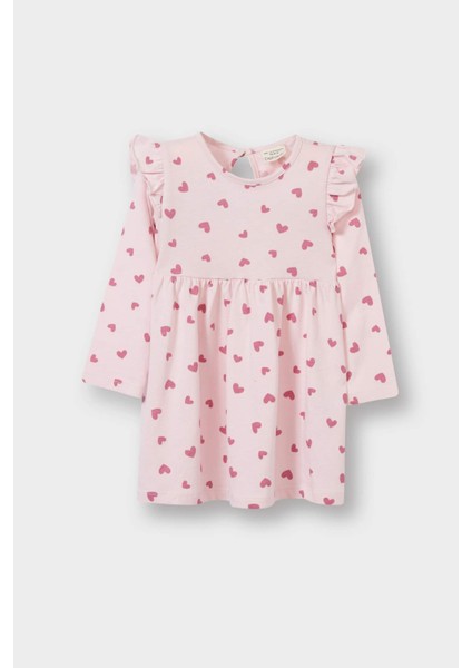 Kız Bebek Kalp Baskılı Uzun Kollu Elbise F4548A525AU