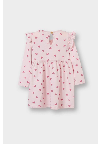 Kız Bebek Kalp Baskılı Uzun Kollu Elbise F4548A525AU