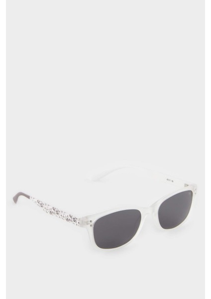 Kız Çocuk Yuvarlak Beyaz Plastik Çerçeve Siyah Cam Polarize Güneş Gözlüğü F4365A8NS