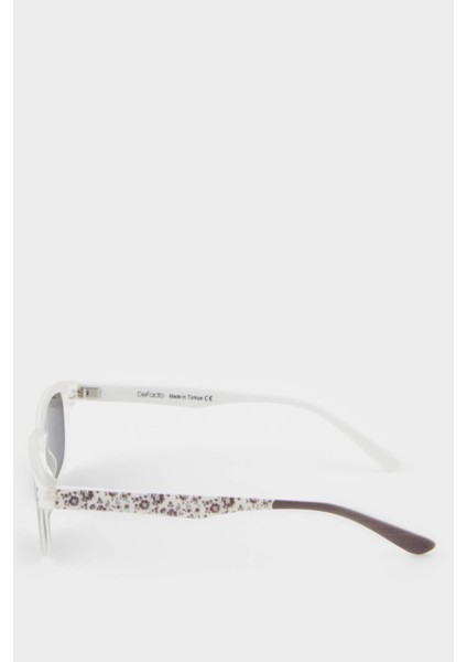 Kız Çocuk Yuvarlak Beyaz Plastik Çerçeve Siyah Cam Polarize Güneş Gözlüğü F4365A8NS