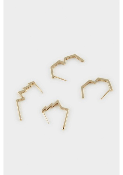 Reis x DeFacto 14 Ayar Altın Kaplama Grada Twin Kadın 2'li Zümrüt Yeşili Taşlı Gold Küpe F4002AXNS