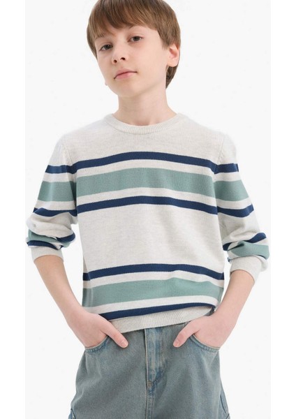 Erkek Çocuk Bisiklet Yaka Çizgili Triko Kazak F3743A825WN