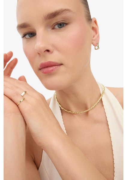 Reis x DeFacto 14 Ayar Altın Kaplama Elegante Curva Kadın Taşlı Gold Kolye F3958AXNS