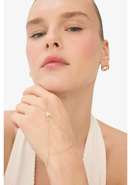 Reis x DeFacto 14 Ayar Altın Kaplama Kadın Triple Taşlı Gold Şahmeran F3990AXNS