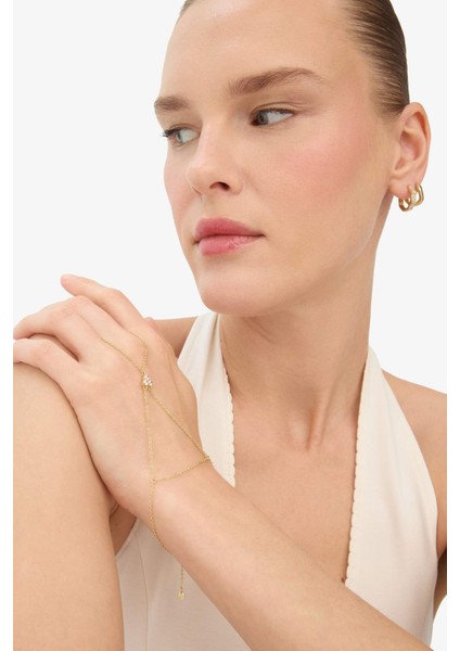 Reis x DeFacto 14 Ayar Altın Kaplama Kadın Triple Taşlı Gold Şahmeran F3990AXNS