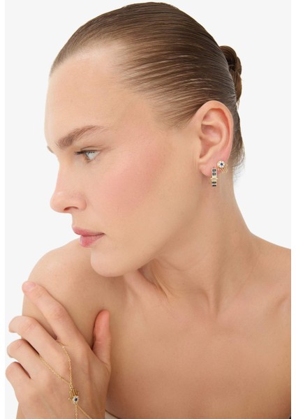 Reis x DeFacto 14 Ayar Altın Kaplama Zaffiro Twin Kadın 2'li Fatma Ana Eli ve Mavi Taşlı Gold Küpe F4000AXNS