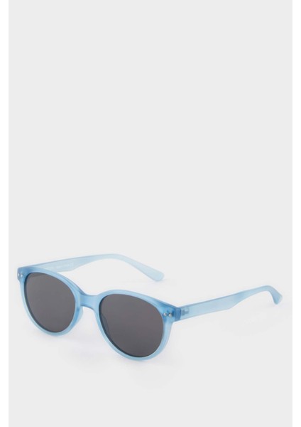 Kız Çocuk Yuvarlak Açık Mavi Plastik Çerçeve Siyah Cam Polarize Güneş Gözlüğü F4360A8NS