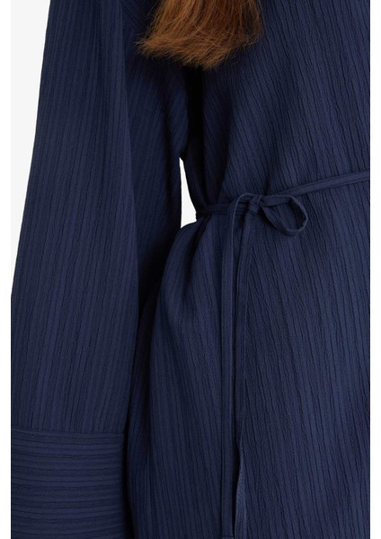 Relax Fit 2'li Takım Gofre Dokulu Uzun Kollu Kimono Pantolon F4095AX25SM