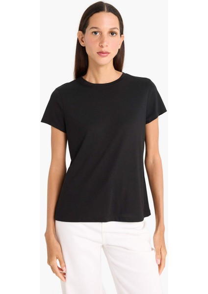 Regular Fit Bisiklet Yaka Basic Düz Kısa Kollu Tişört F4213AXNS